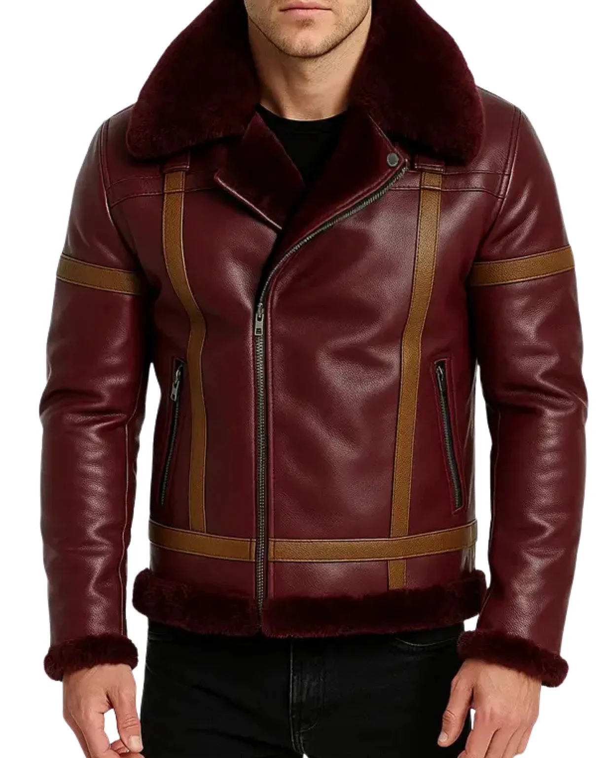 Men’s Maroon Shearling Leather Winter Jacket