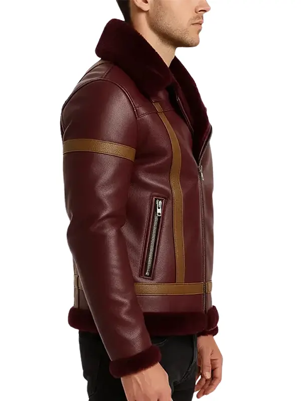 Men’s Maroon Shearling Leather Winter Jacket
