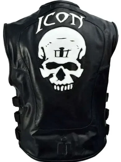 Skull Icon Black Leather Vest