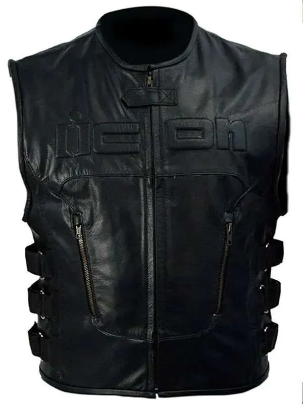 Skull Icon Black Leather Vest