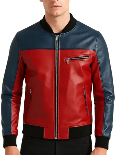 Men’s Red and Blue Christmas Leather Jacket