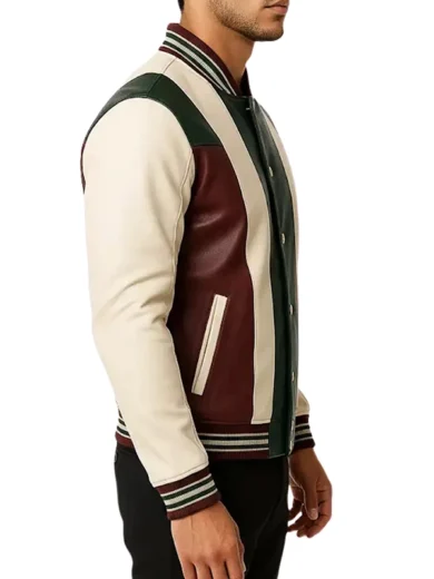 Men’s Green Maroon and Cream Varsity Jacket