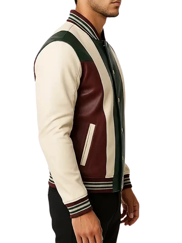 Men’s Green Maroon and Cream Varsity Jacket