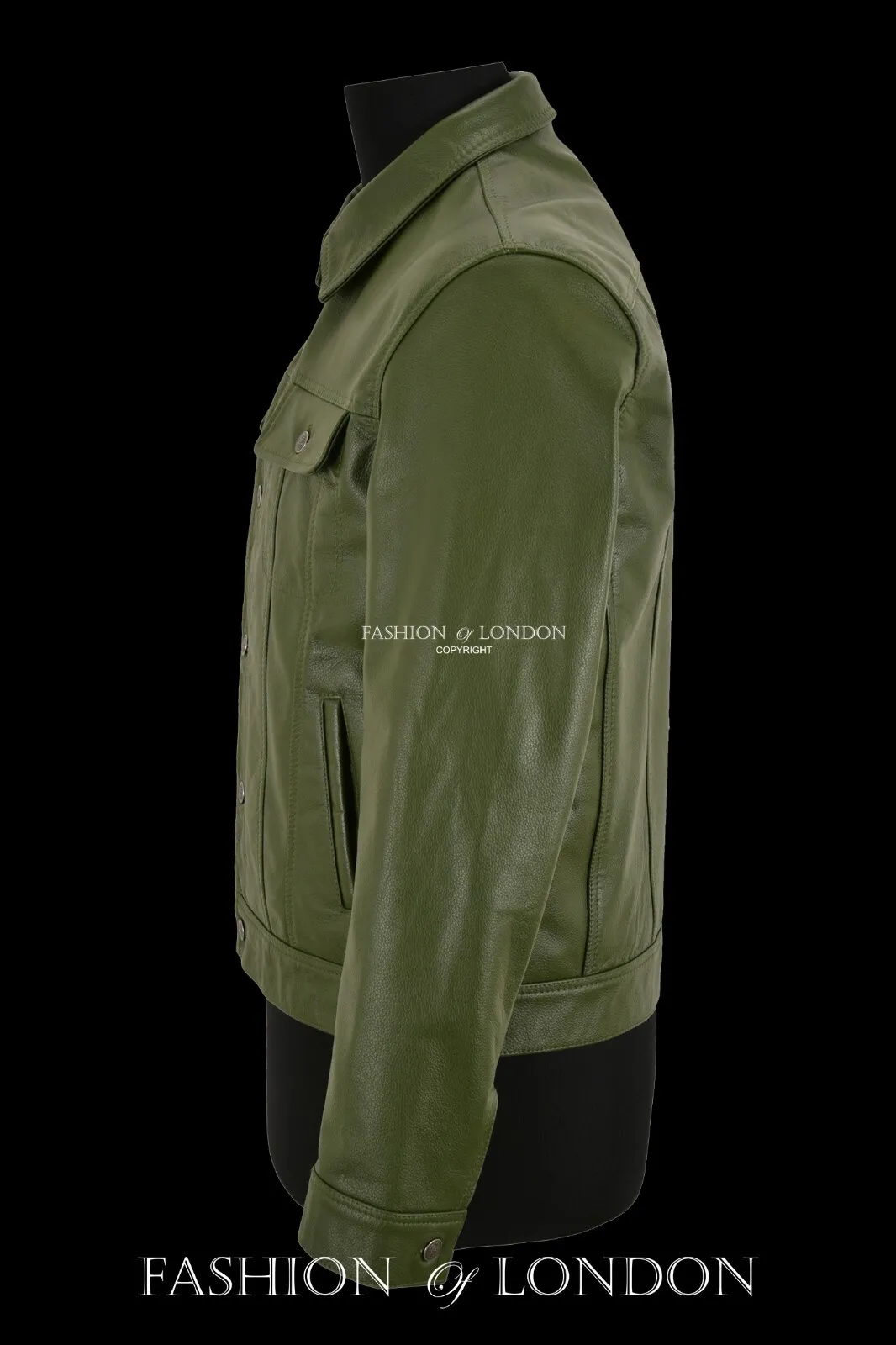 Men Trucker Leather Jacket Olive Classic Cowhide Leather Shirt Style Jacket 1280
