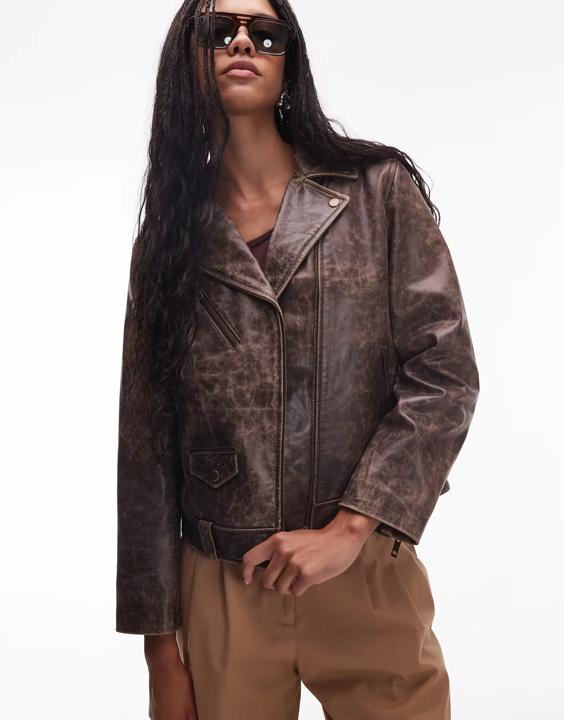 Levi's Moto leather biker jacket in worn brown