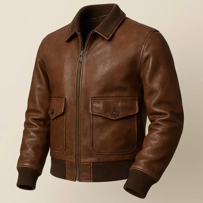 Handmade Italian Lambskin Leather Cafe Racer Jacket - Vintage Brown