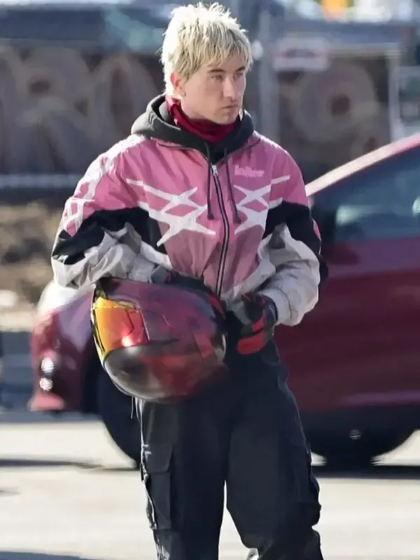 Crime 101 Barry Keoghan Pink Biker Hybrid Track Jacket