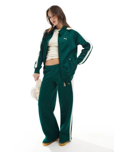 Puma T7 track jacket co-ord in dark green