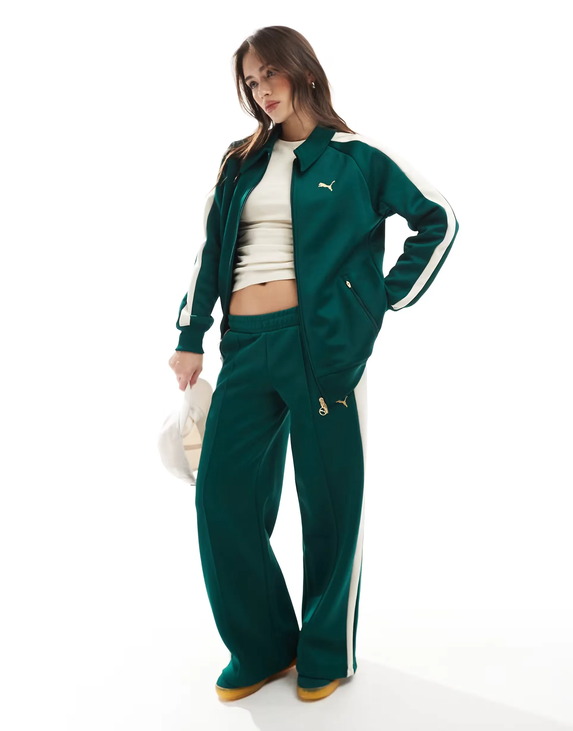 Puma T7 track jacket co-ord in dark green