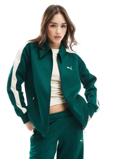 Puma T7 track jacket co-ord in dark green