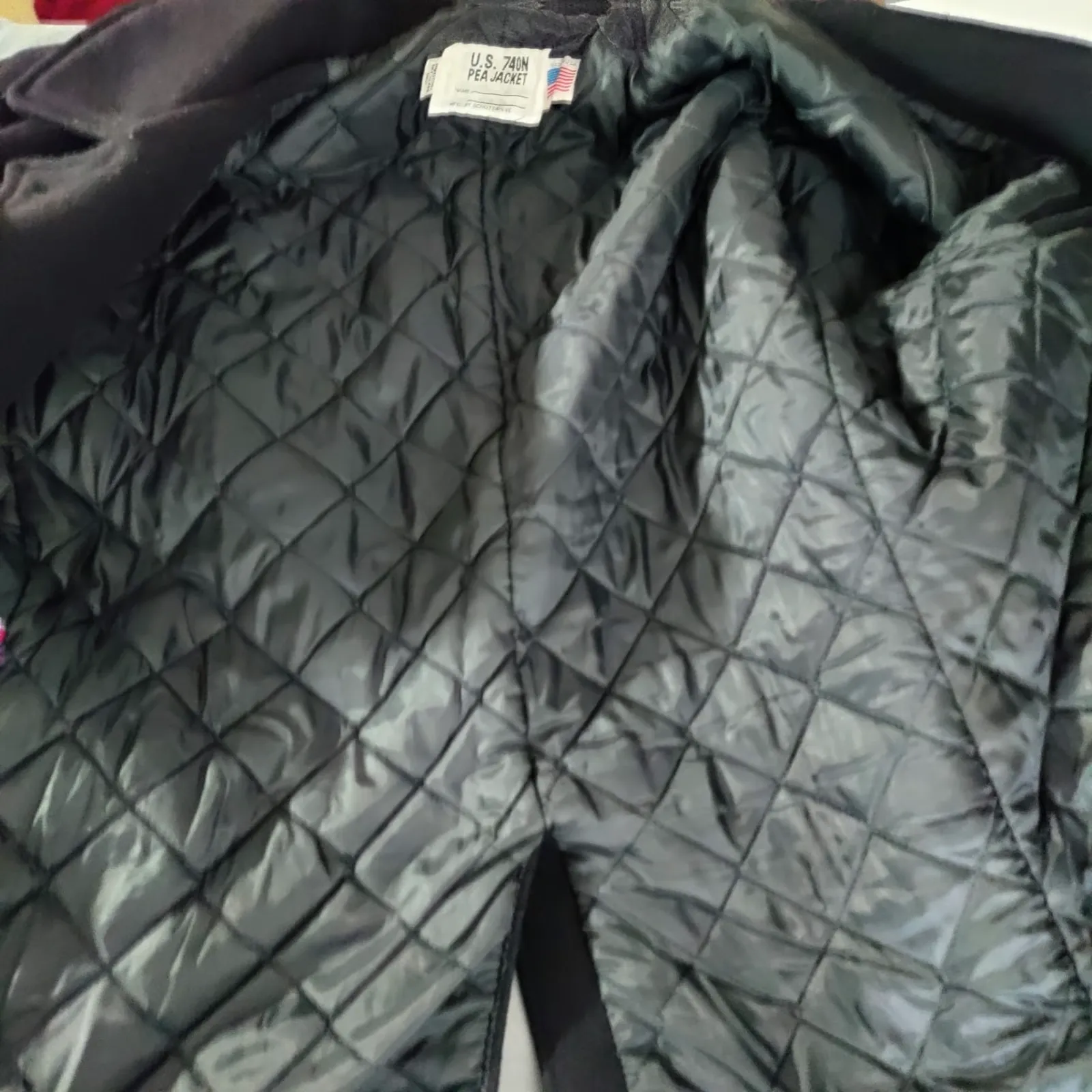 Schott U.S. 740N Pea Coat Quilted Lining Wool Black 52 USA Made Vintage Naval