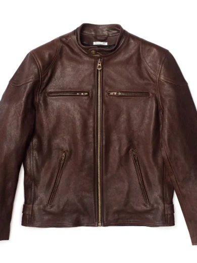 Brown Cafe Racer Leather Jacket for Mens