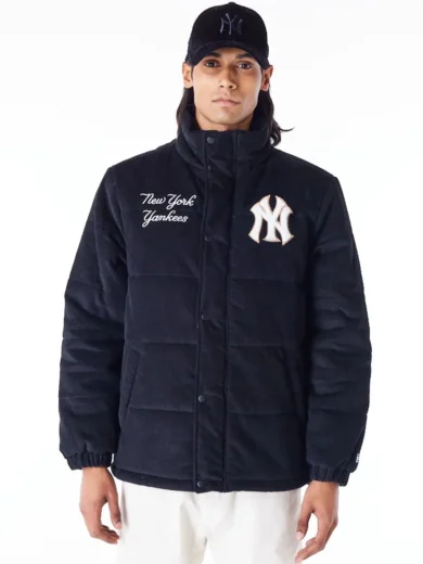New York Yankees MLB Black Cord Puffer Jacket