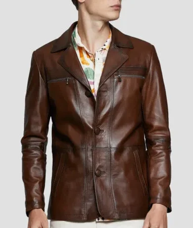 Mens Brown Vintage Leather Blazer
