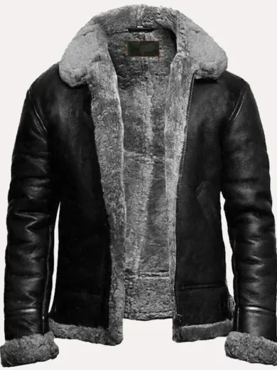 B3 Bomber Black Fur Pilot Leather Jacket