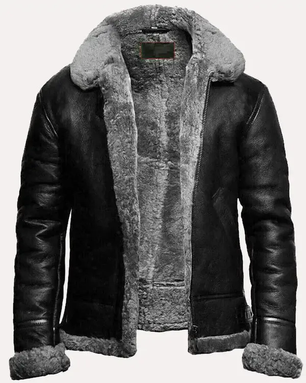 B3 Bomber Black Fur Pilot Leather Jacket