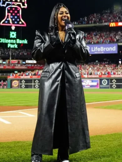 World Series Game Jazmine Sullivan Leather Coat