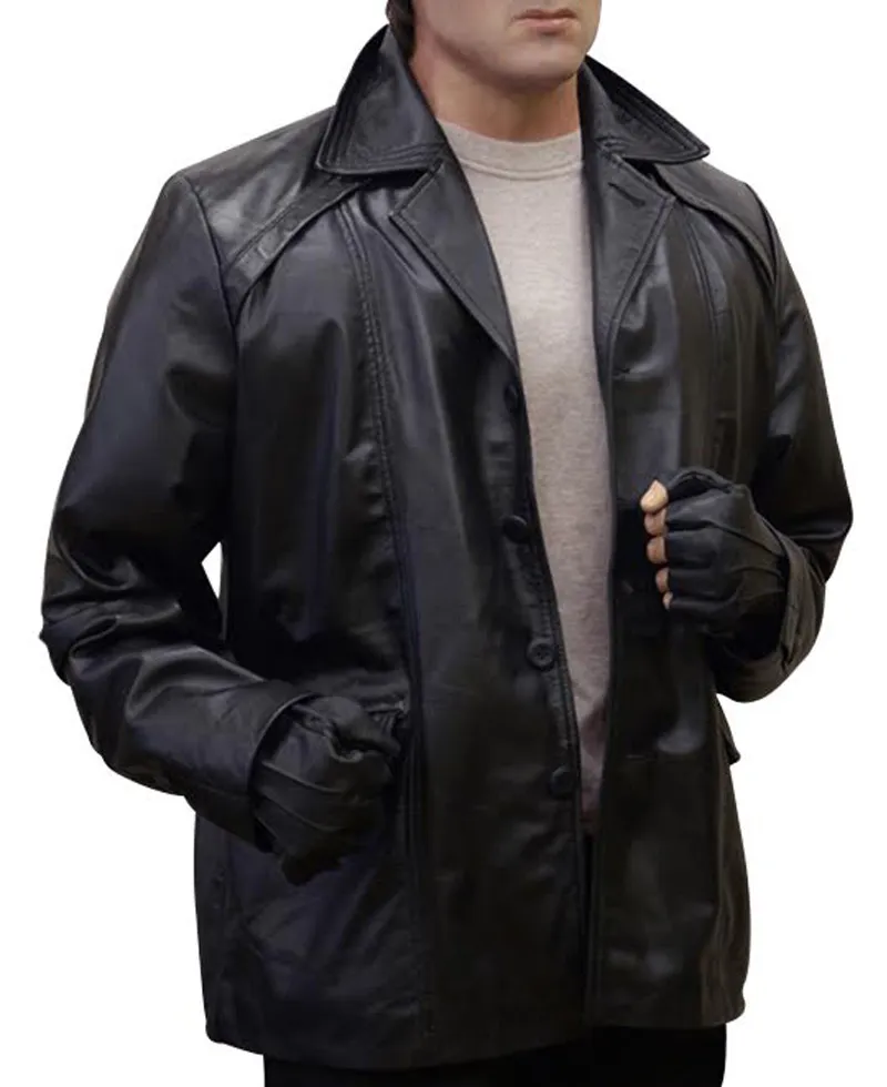 Rocky Balboa Film Sylvester Stallone Black Leather Coat