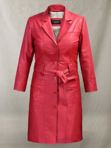 Rita Ora Long Red Leather Jacket Women