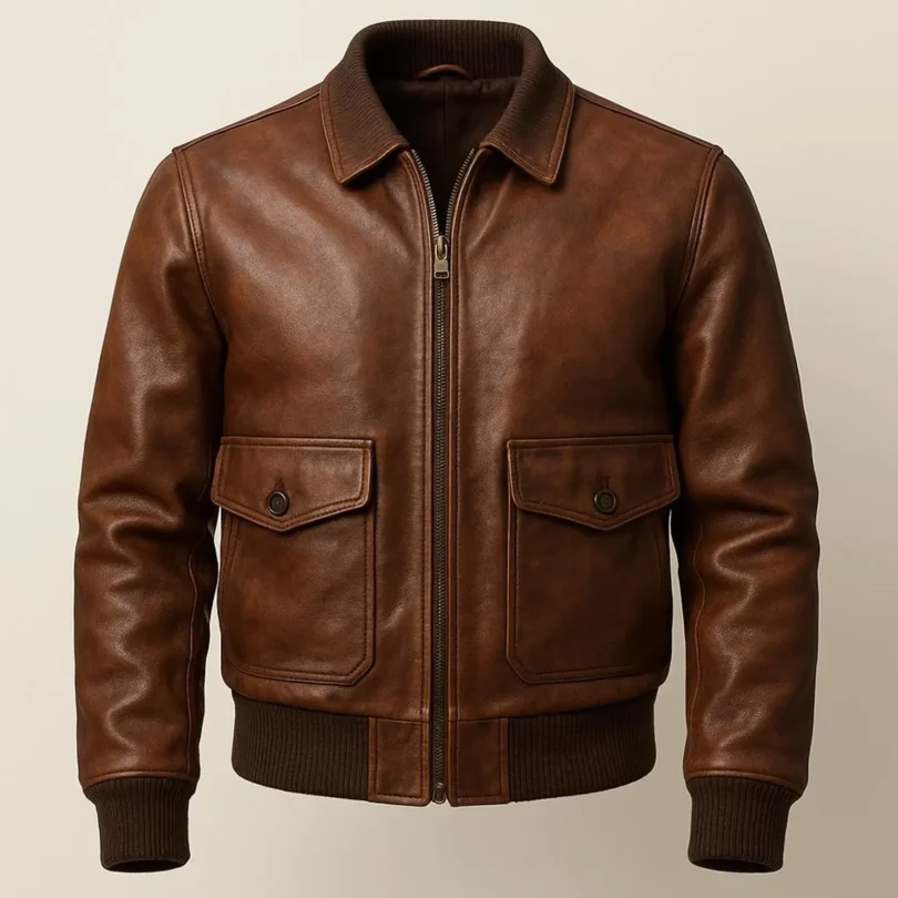 Handmade Italian Lambskin Leather Cafe Racer Jacket - Vintage Brown