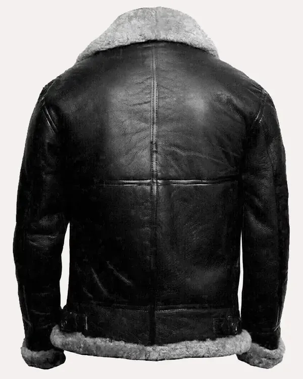 B3 Bomber Black Fur Pilot Leather Jacket