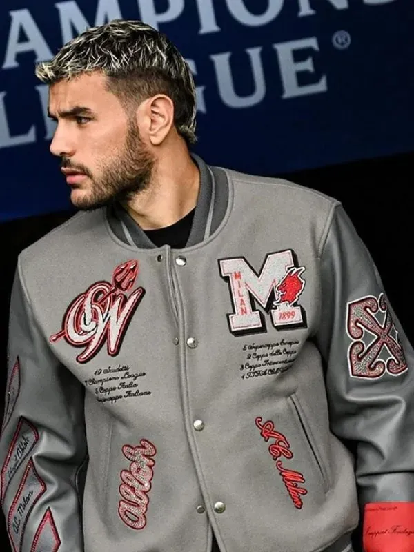 Off White Ac Milan Grey Varsity Jacket