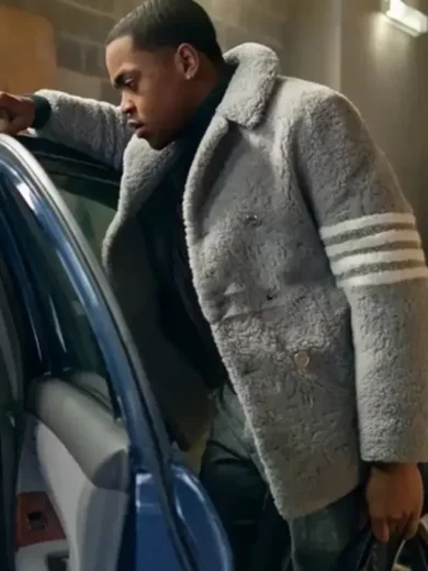 Power Book II Ghost S03 Tariq St. Patrick Gray Shearling Coat