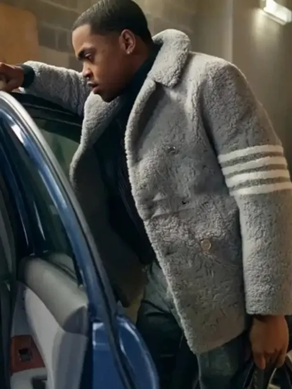 Power Book II Ghost S03 Tariq St. Patrick Gray Shearling Coat