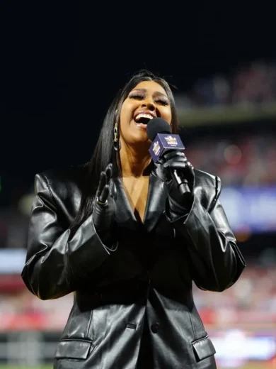 World Series Game Jazmine Sullivan Leather Coat