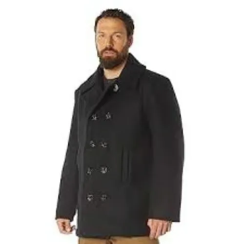 Schott U.S. 740N Pea Coat Quilted Lining Wool Black 52 USA Made Vintage Naval