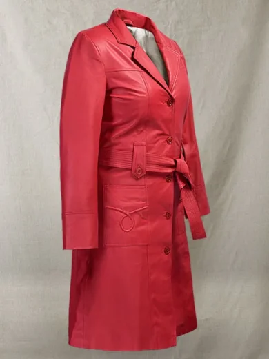 Rita Ora Long Red Leather Jacket Women