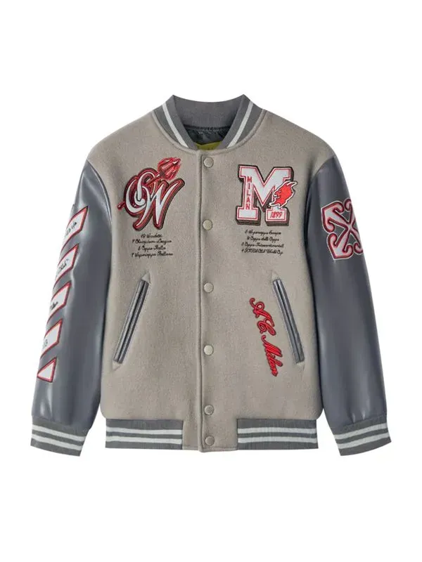 Off White Ac Milan Grey Varsity Jacket