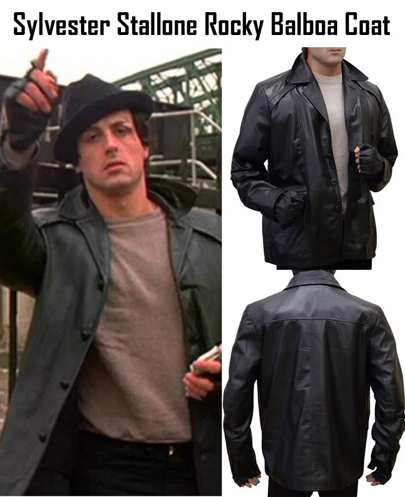 Rocky Balboa Film Sylvester Stallone Black Leather Coat