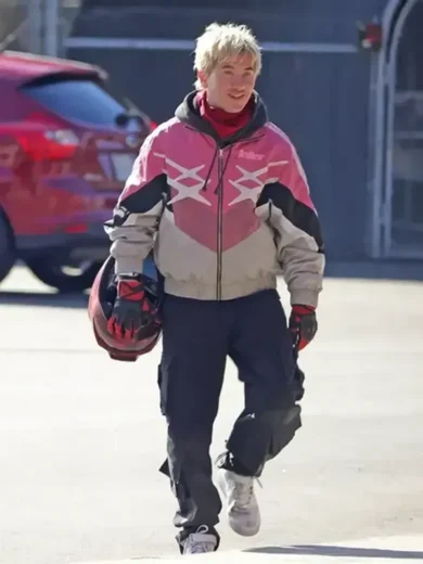 Crime 101 Barry Keoghan Pink Biker Hybrid Track Jacket