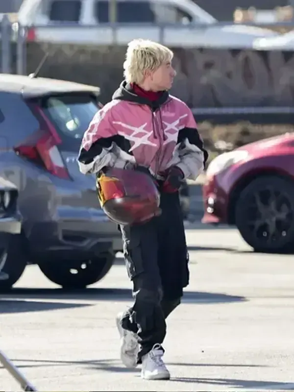 Crime 101 Barry Keoghan Pink Biker Hybrid Track Jacket