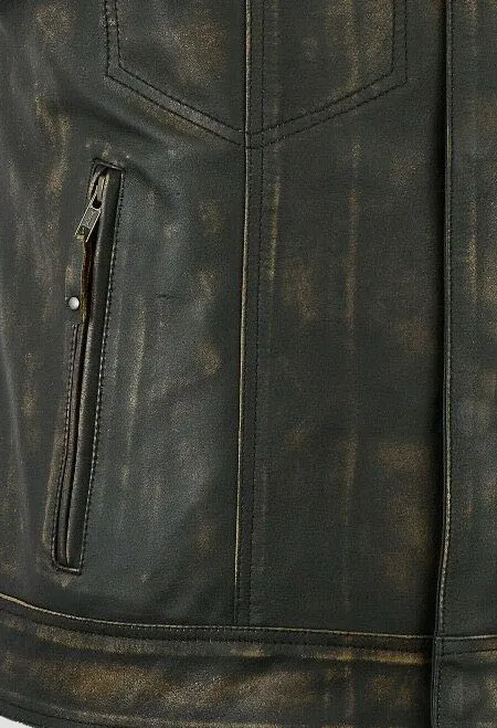 Mens Distressed Black Leather Biker Vest
