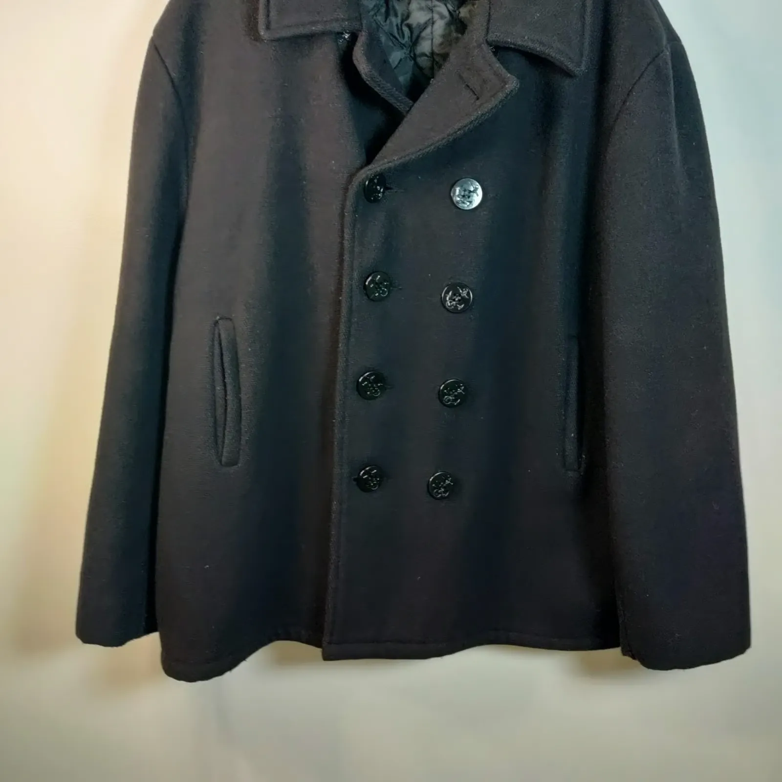 Schott U.S. 740N Pea Coat Quilted Lining Wool Black 52 USA Made Vintage Naval