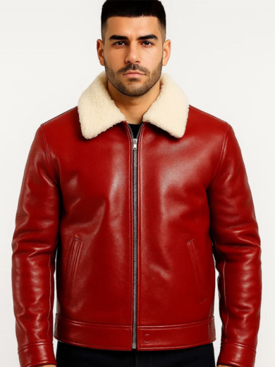 Men’s Red Shearling Leather Jacket