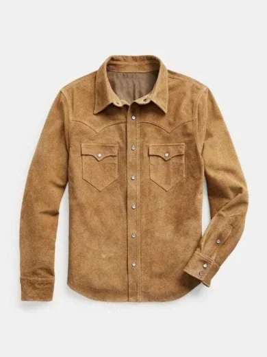 Men Suede Leather Trucker Premium Western Wear Shirt - Suede Leather Shirt