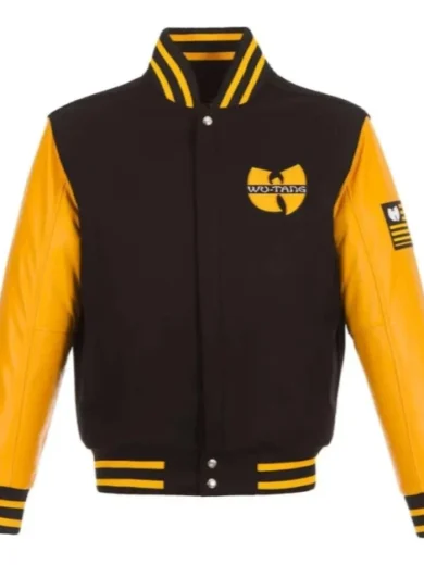 Letterman WU-Tang CLassic Black & Yellow Varsity Jacket With Real Leather Sleeve