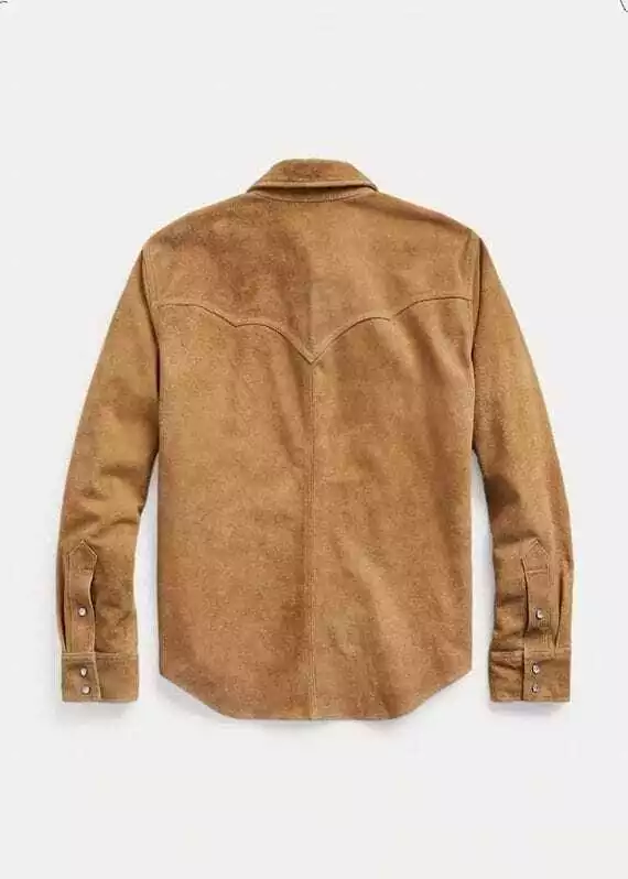 Men Suede Leather Trucker Premium Western Wear Shirt - Suede Leather Shirt