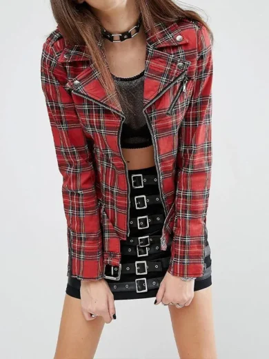 Lucifer Season 6 Brianna Hildebrand Plaid Moto Jacket