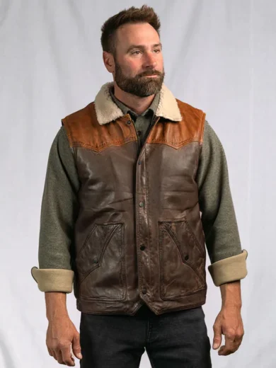 Mens Shearling Brown Leather Vest