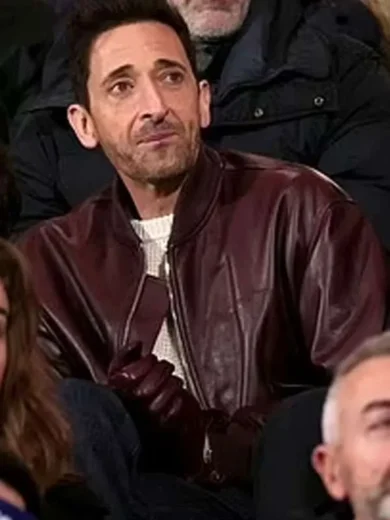 Adrien Brody Maroon Bomber Leather Jacket