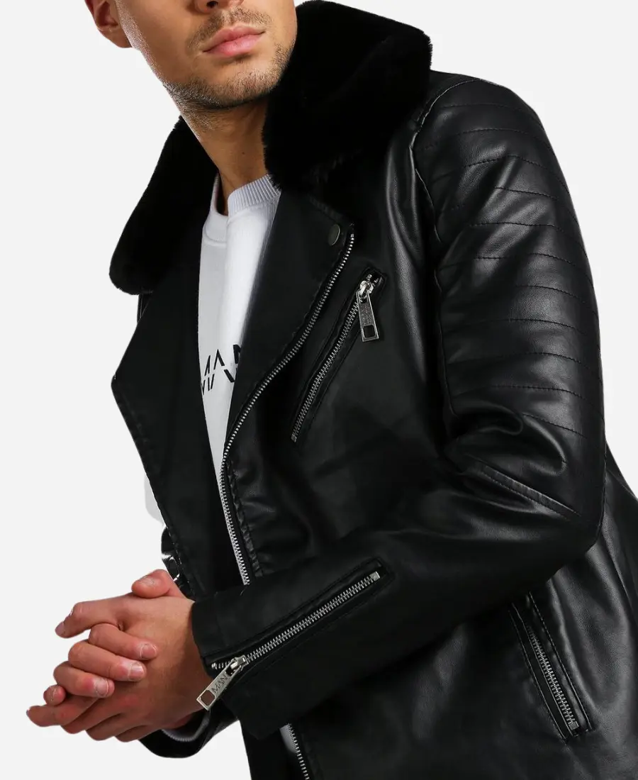 Mens Leather Biker Jacket With Fur Collar