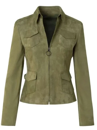 Elsbeth S03 Amy Sedaris Green Suede Leather Jacket