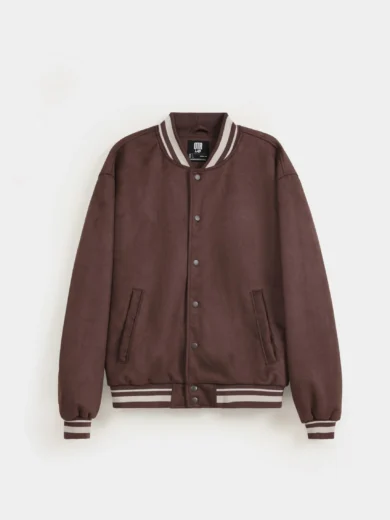 Men’s Suede Leather Varsity Jacket With Contrast Sleeves