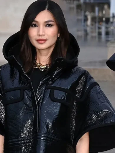 Gemma Chan Black Leather Coat