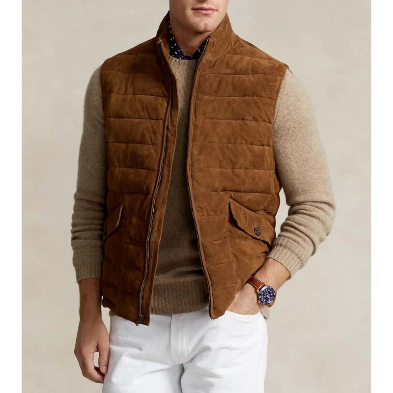 Mens Suede Leather Puffer Vest