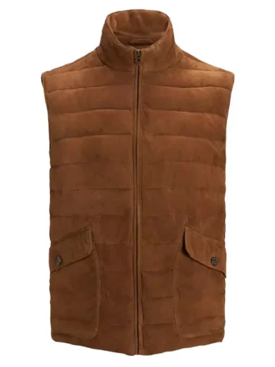 Mens Suede Leather Puffer Vest